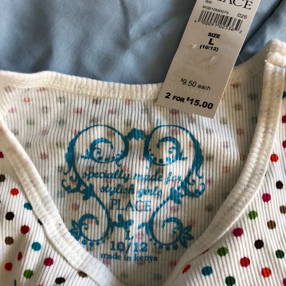The Children's‎ Place Top Girls Size 10/12 Off White Polka Dots Long Sleeve NWT